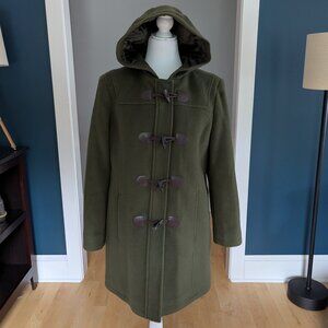 L.L. Bean Women's Classic Lambs Wool Duffel Coat Size 12P Olive Green